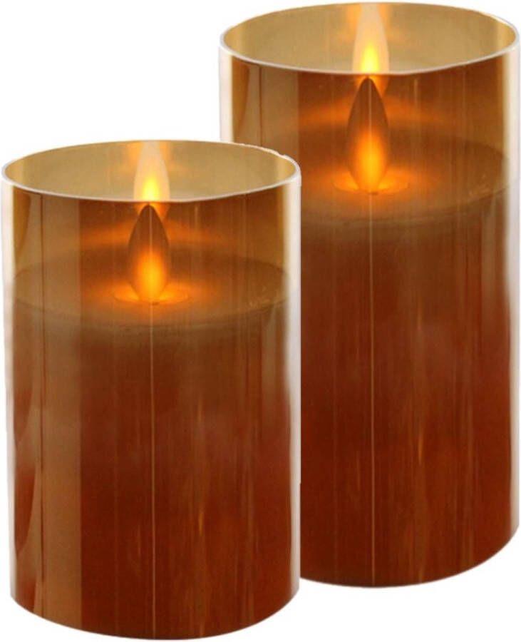 Merkloos Sans marque 2x stuks luxe led kaarsen stompkaarsen in gouden glas H10 cm en H12 5 cm flakkerend Kerstversiering