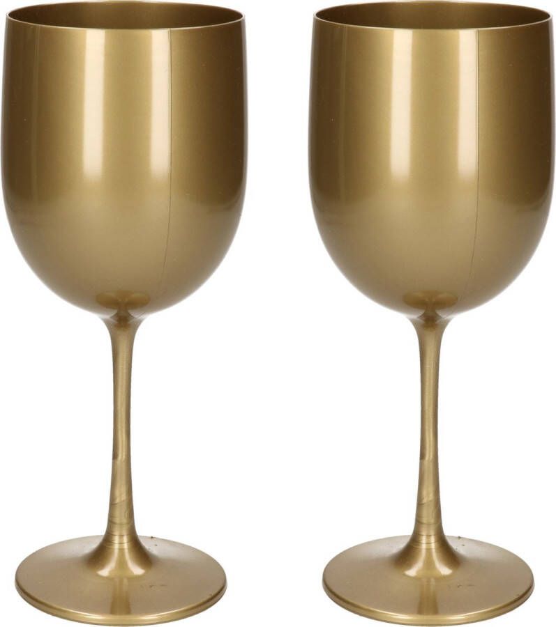 Merkloos Sans marque 2x stuks onbreekbaar wijnglas goud kunststof 48 cl 480 ml Onbreekbare wijnglazen