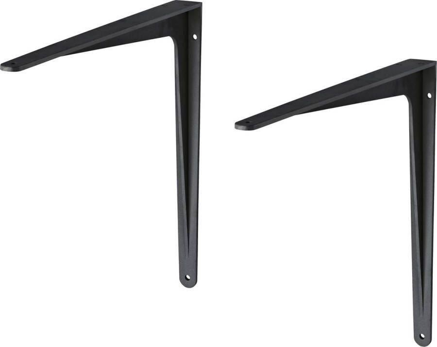 Merkloos Sans marque 2x stuks plankdrager plankdragers aluminium zwart gemoffeld 24 x 19 cm schapdragers planksteun planksteunen wandplankdragers