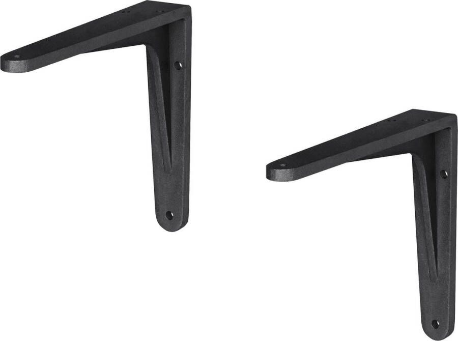 Merkloos Sans marque 2x stuks plankdragers aluminium zwart gemoffeld 19 x 16 5 cm schapdragers planksteun planksteunen wandplankdragers