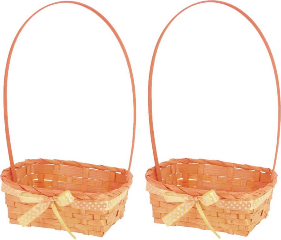 Merkloos Sans marque 2x stuks rieten mandjes oranje vierkant met hengsel 39 cm Opbergen Decoratie manden gevlochten riet