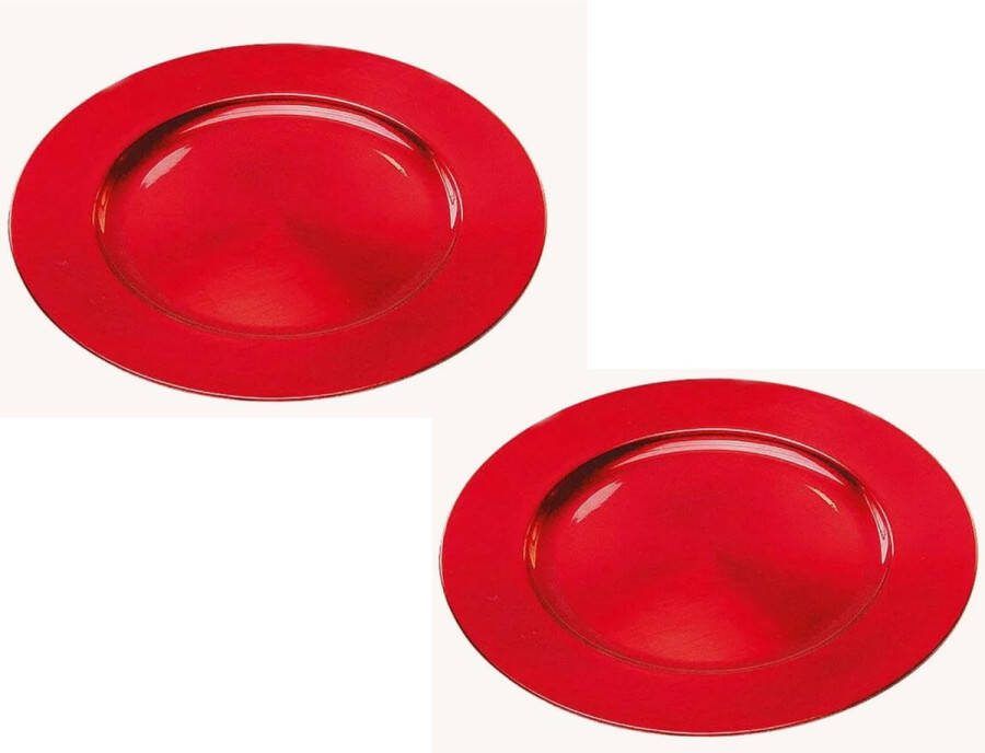 2x stuks ronde kaarsenborden kaarsenplateaus rood van kunststof 33 cm