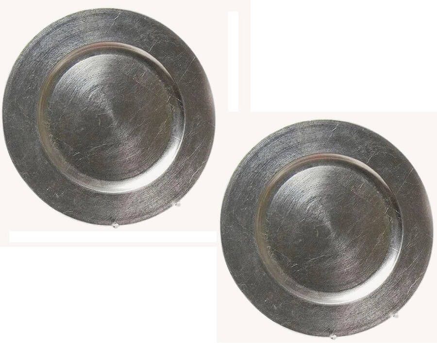 2x stuks ronde kaarsenborden kaarsenplateaus zilver van kunststof 33 cm