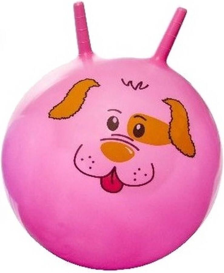 2x stuks speelgoed Skippyballen met dieren gezicht roze en geel 46 cm