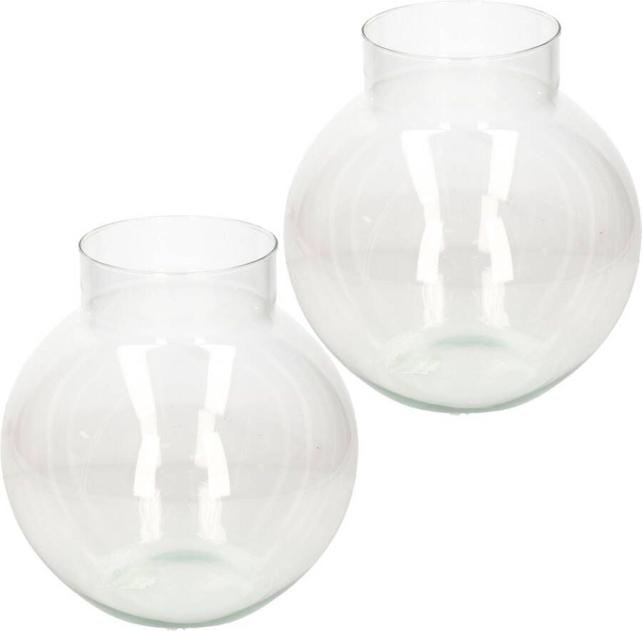 Bellatio Design 2x stuks transparante bruine ronde vissenkom vaas vazen van glas 23 x 23 cm Bloemen boeketten vaas voor binnen gebruik