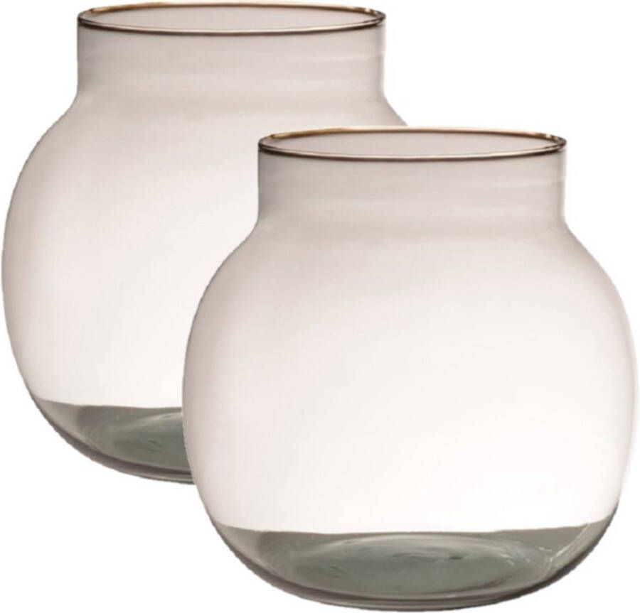 Merkloos Sans marque 2x stuks transparante bruine ronde vissenkom vaas vazen van glas 20 x 19 cm Bloemen boeketten vaas voor binnen gebruik