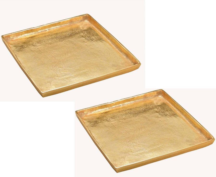 2x stuks vierkante kaarsenborden kaarsenplateaus goud van metaal 30 x 30 x 2 cm