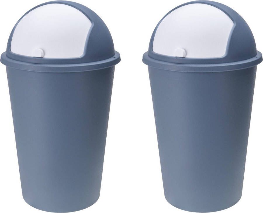 Merkloos Sans marque 2x stuks vuilnisbak afvalbak prullenbak blauw met deksel 50 liter Vuilnisbakken afvalbakken prullenbakken