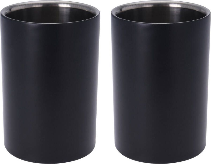 Merkloos 2x stuks wijnfles koelers wijnkoelers zwart RVS D12 x H18 cm IJsemmers