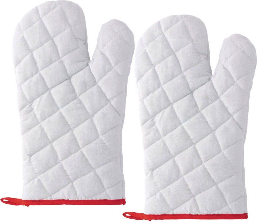 Merkloos Sans marque 2x stuks witte ovenwant ovenhandschoen met rood randje keukentextiel Keukenhandschoenen