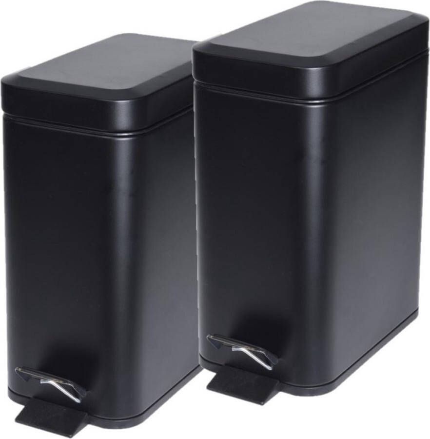 Merkloos Sans marque 2x stuks zwarte vuilnisbakken pedaalemmers 5 liter Vuilnisemmers vuilnisbakken pedaalemmers prullenbakken voor toilet