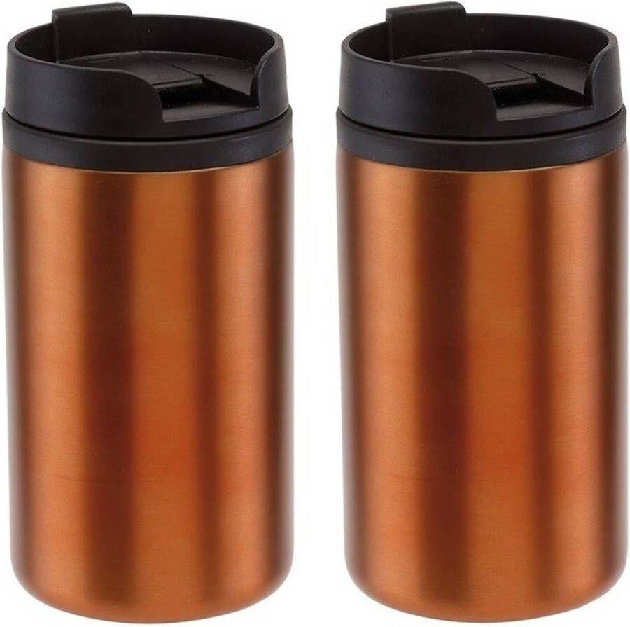 Merkloos Sans marque 2x Thermosbekers warmhoudbekers metallic oranje 290 ml Thermo koffie thee isoleerbekers dubbelwandig met schroefdop