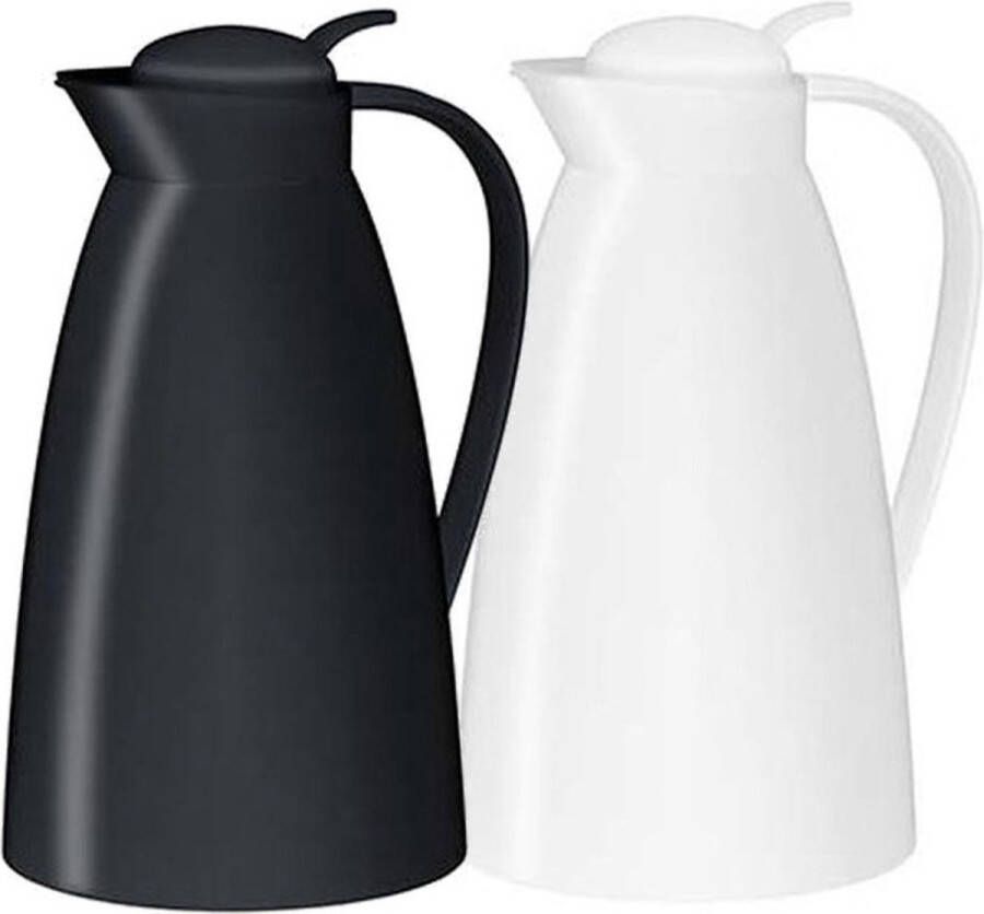 Merkloos Sans marque 2x Thermoskan isoleerkan zwart en wit 1 liter 2 stuks Koffiekannen theekannen isoleerkannen thermoskannen Koffie thee meenemen