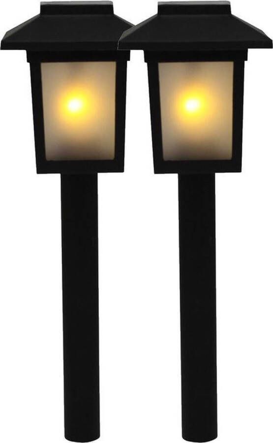 Merkloos Sans marque 2x Tuinlamp zonne-energie fakkel toorts met vlam effect 34 5 cm sfeervolle tuinverlichting prikker lantaarn