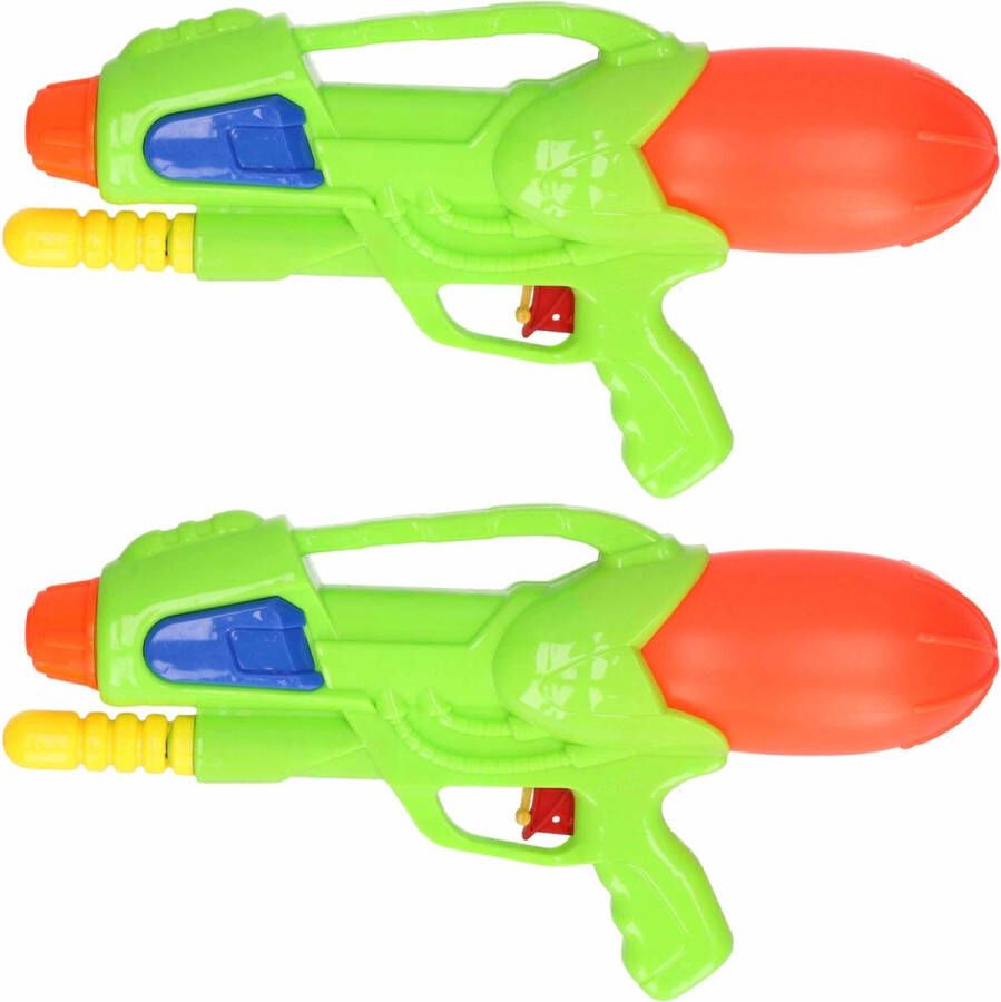 Merkloos Sans marque 2x Waterpistolen waterpistool groen van 30 cm met pomp kinderspeelgoed waterspeelgoed van kunststof waterpistolen met pomp