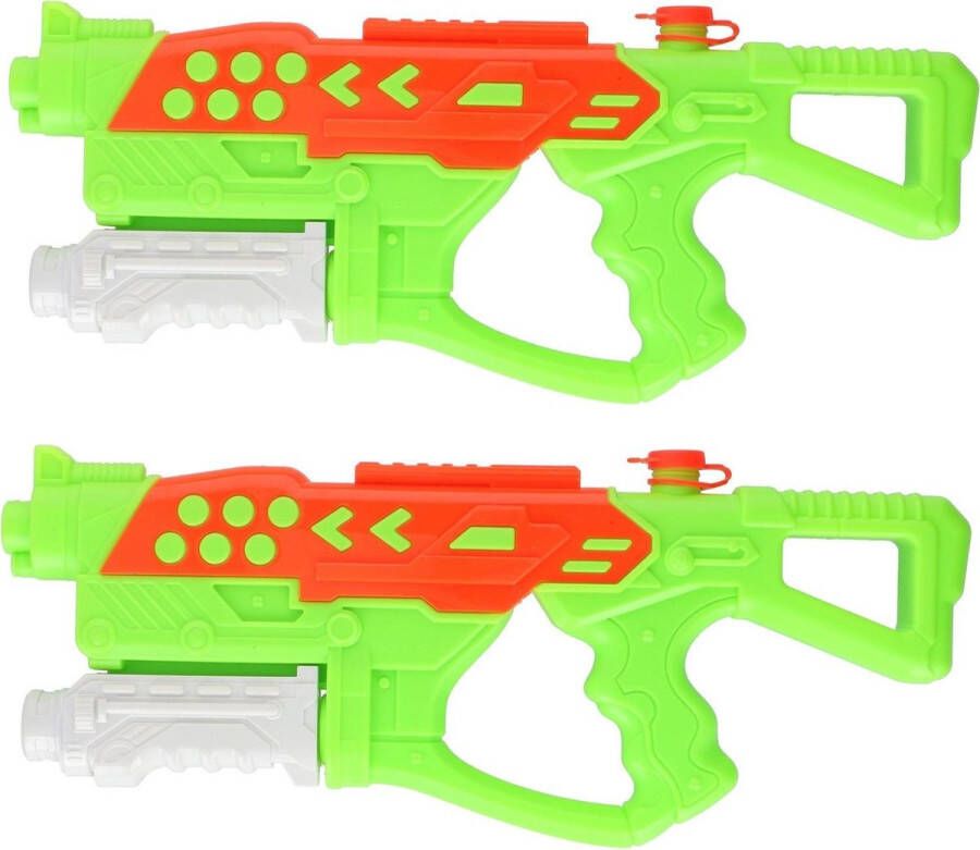 Merkloos Sans marque 2x Waterpistolen waterpistool groen van 42 cm kinderspeelgoed waterspeelgoed van kunststof