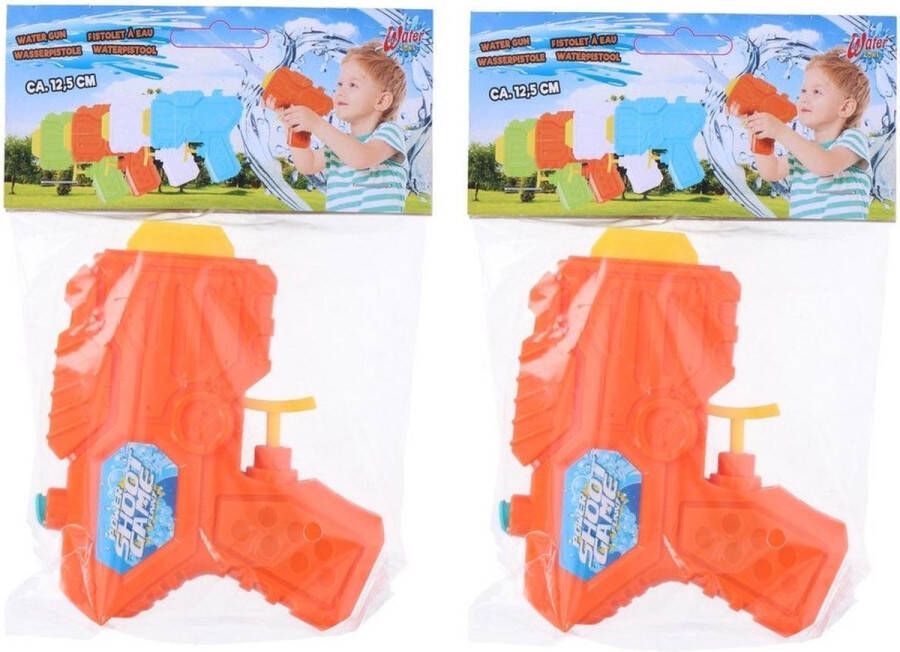 Merkloos Sans marque 2x Waterpistolen waterpistool klein van 12 cm oranje kinderspeelgoed waterspeelgoed van kunststof
