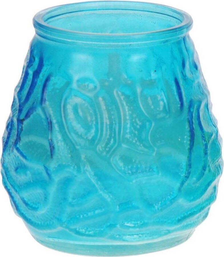Merkloos Sans marque 2x Windlicht geurkaars citronella tegen muggen blauw glas Geurkaarsen citrus geur Glazen lantaarn Anti muggen citronella
