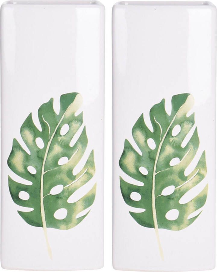 Merkloos Sans marque 2x Witte radiator waterverdampers luchtbevochtigers botanische planten print monstera blad 21 cm Waterverdampers voor de verwarming Luchtvochtigheid verhogen