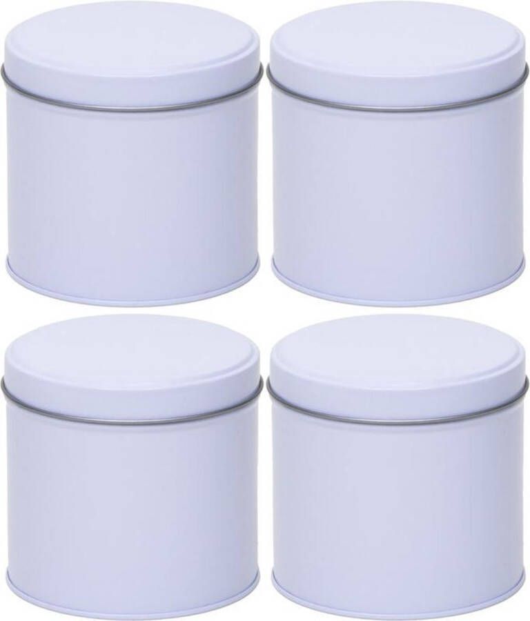 Merkloos Sans marque 2x Witte ronde opbergblikken bewaarblikken 10 cm Stroopwafelblik Witte koffiepads koffiecups voorraadblikken Voorraadbussen