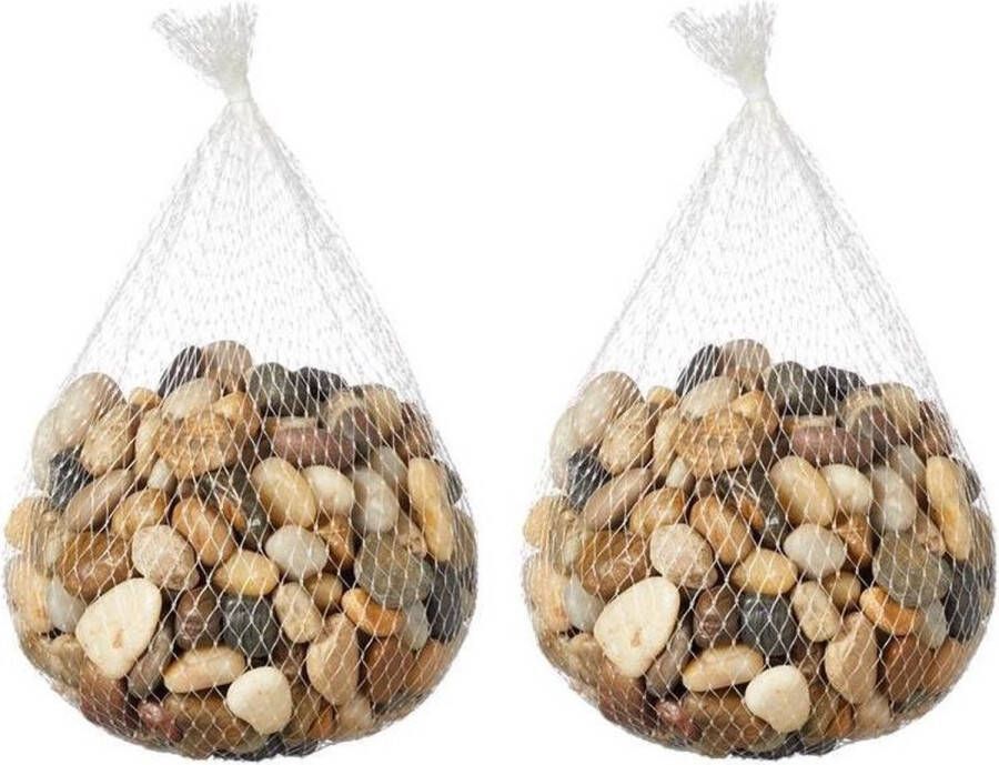 Merkloos Sans marque 2x zakjes mini Decoratie steentjes in netje 1 kg Voor in plantenbal vissenkom of kandelaar vaas