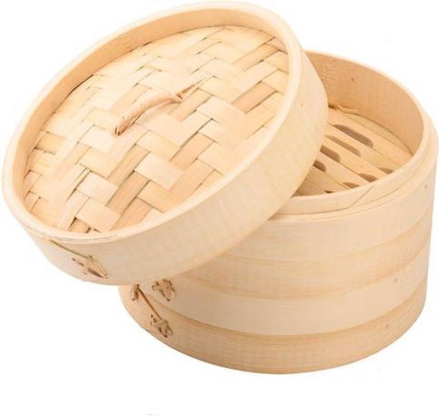 Merkloos Sans marque Decopatent 3 Delig Stoommandje met deksel Ø18 Cm Bamboe Rijst Stoommanden Stomer Steamer Cooker Dim Sum Stoomschaal