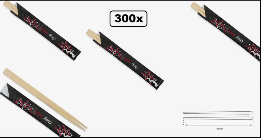 300x Chopsticks Eetstokjes 21cm in zwart hoesje sushi chop sticks eet stokje chinees japan indisch festival food thema feest