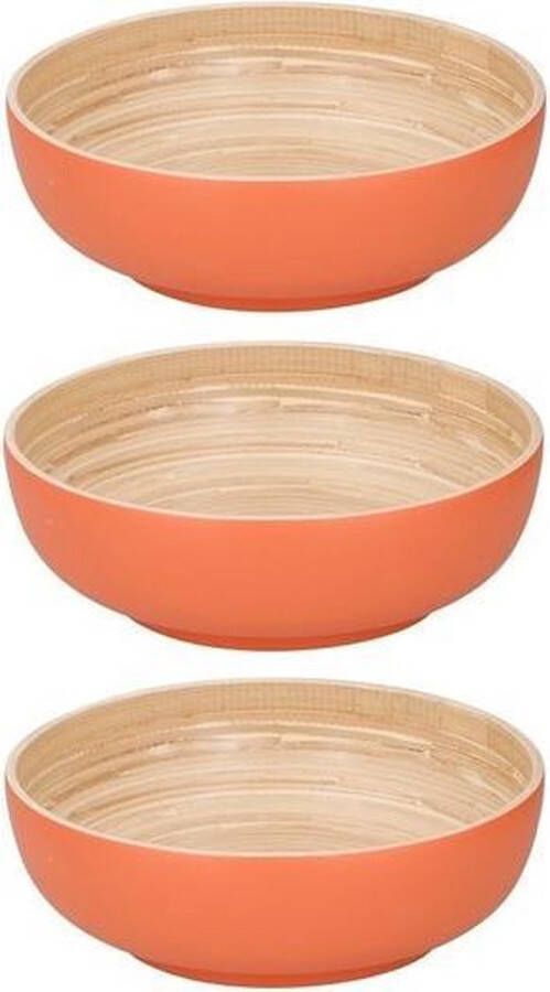 Merkloos Sans marque 3x Bamboe serveerschalen oranje 25 cm Saladeschaal Slakom Slaschaal Slabak Bamboe servies