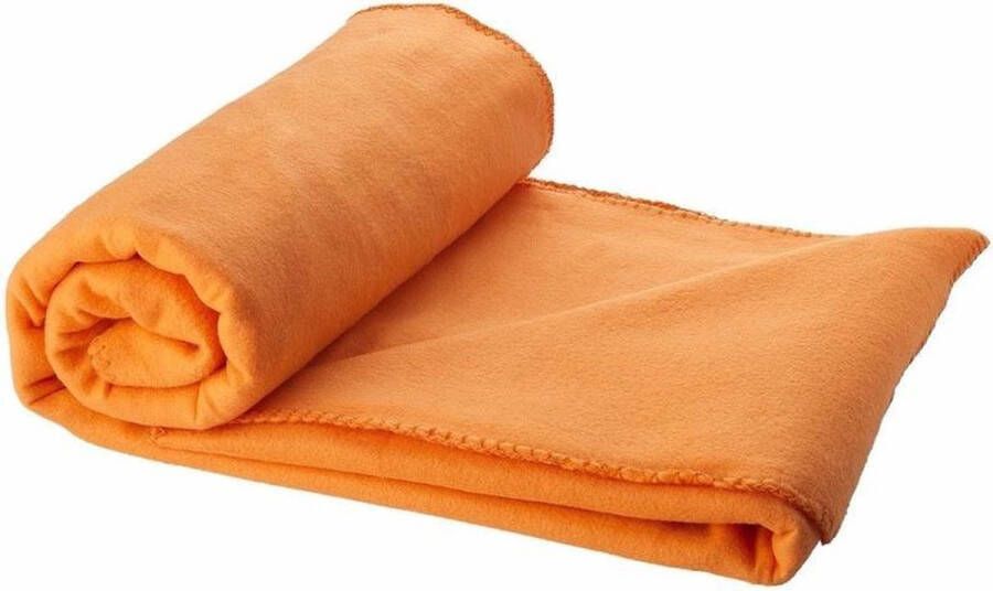 Merkloos Sans marque 3x Fleece deken oranje 150 x 120 cm reisdeken met tasje