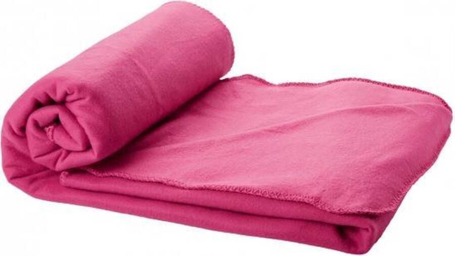 Merkloos Sans marque 3x Fleece deken roze 150 x 120 cm reisdeken met tasje