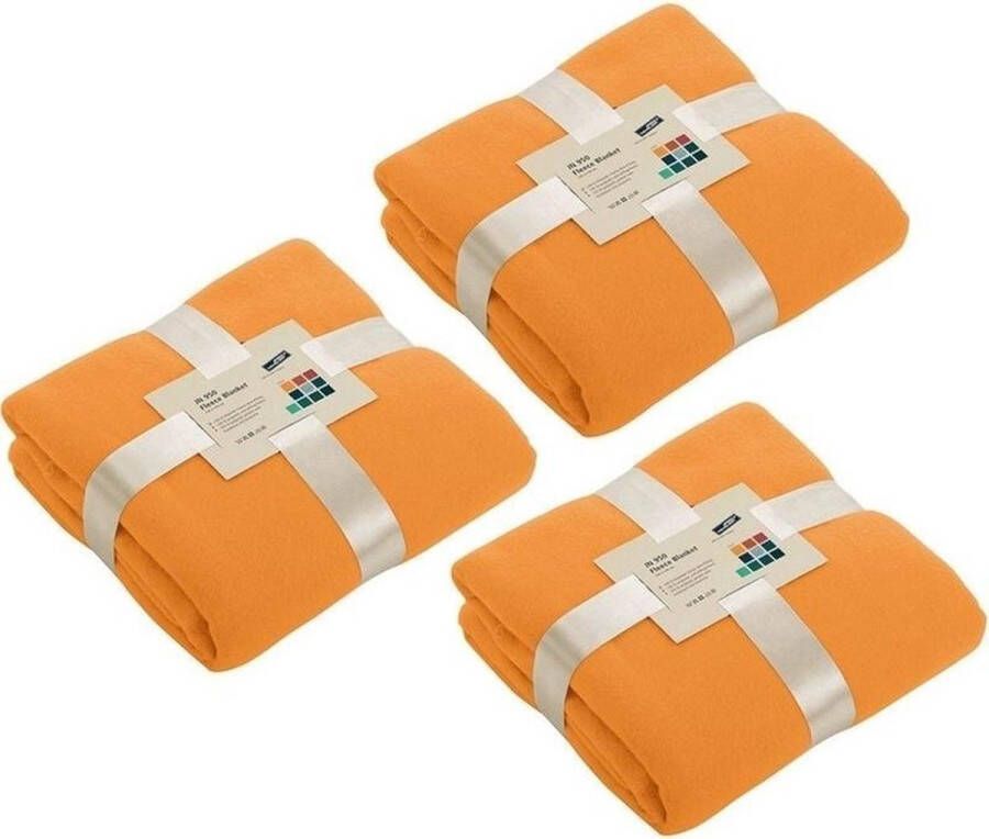 Merkloos Sans marque 3x Fleece dekens plaids oranje 130 x 170 cm Woondeken Fleecedekens