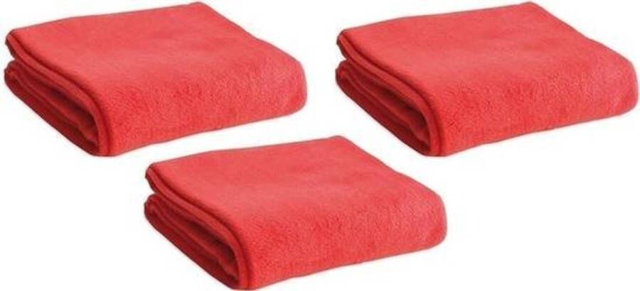 Merkloos Sans marque 3x Fleece dekens plaids kleedjes rood 120 x 150 cm Bank woonkamer dekentjes