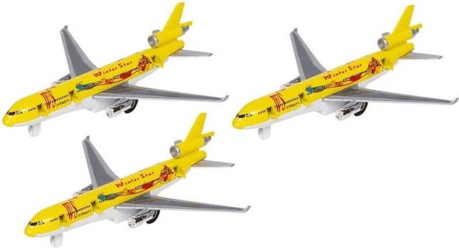 Merkloos Sans marque 3x Gele Winter Star vrachtvliegtuigjes van metaal Speelgoed voertuigen Vliegtuigen speelset