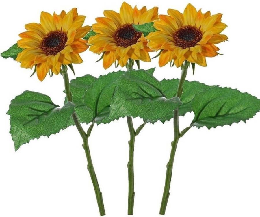 Merkloos Sans marque 3x Gele zonnebloemen kunstbloem 35 cm Helianthus Kunstbloemen boeketten