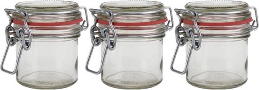 Merkloos Sans marque 3x Mini weckpot inmaakpot 100 ml met rode rubberen ring klepdeksel en beugelsluiting Kruidenpotjes Weckpotten Inmaakpotten Voorraadbussen