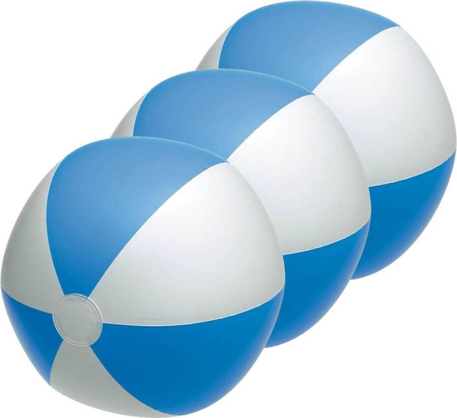 Merkloos Sans marque 3x Opblaasbare strandballen blauw wit 28 cm speelgoed Buitenspeelgoed strandballen Opblaasballen Waterspeelgoed