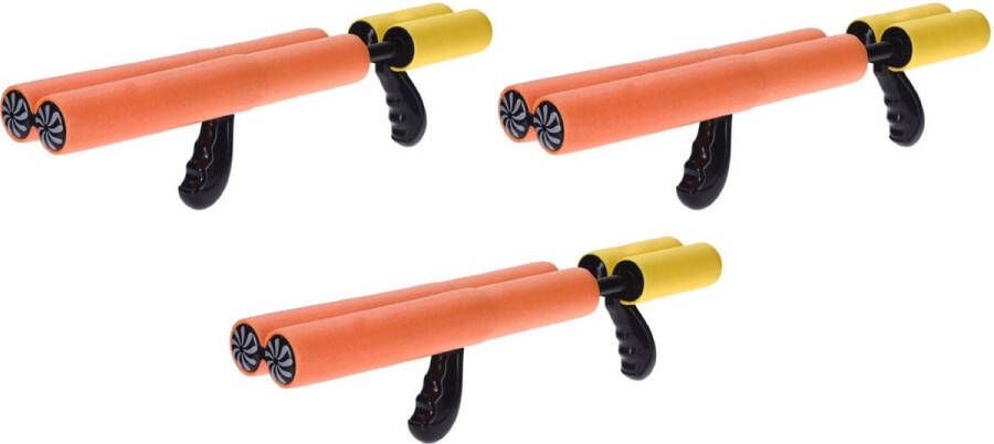 Merkloos 3x Oranje waterpistool waterpistolen van foam 40 cm met handvat en dubbele spuit Waterpistolen