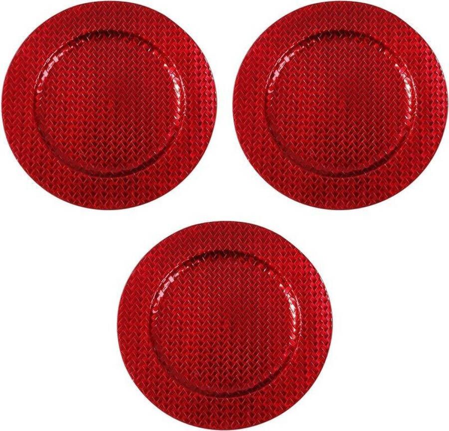 Merkloos Sans marque 3x Ronde rode kaarsenplateaus kaarsenborden met vlechtpatroon 33 cm onderborden kaarsenborden onderzet borden voor kaarsen