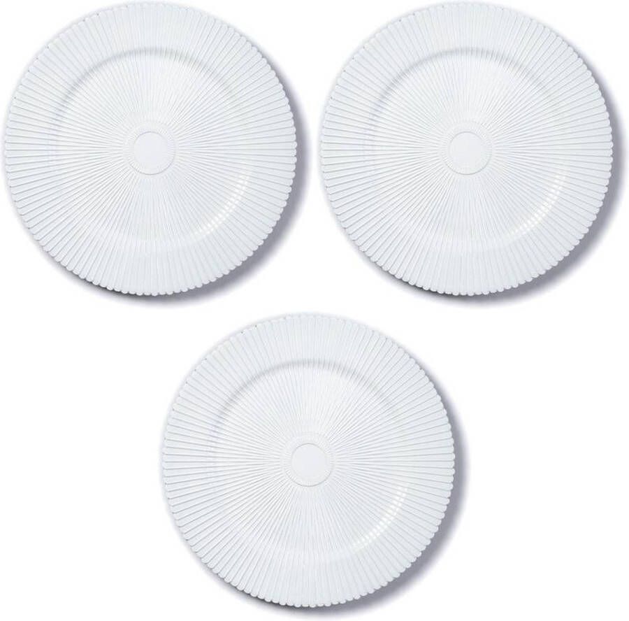 Merkloos Sans marque 3x Ronde witte kaarsenplateaus kaarsenborden met structuur 33 cm onderbord kaarsenbord onderzet bord voor kaarsen