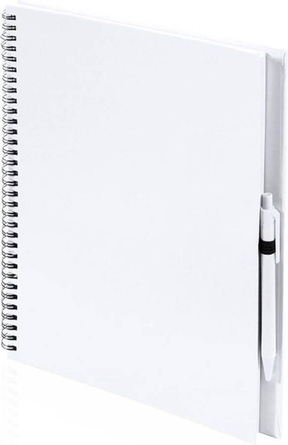 Merkloos Sans marque 3x Schetsboeken witte harde kaft A4 formaat 80x vellen blanco papier Teken boeken