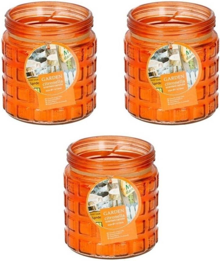 Merkloos Sans marque 3x stuks citronella kaarsen tegen insecten in glazen pot 12 cm oranje Anti muggen insecten