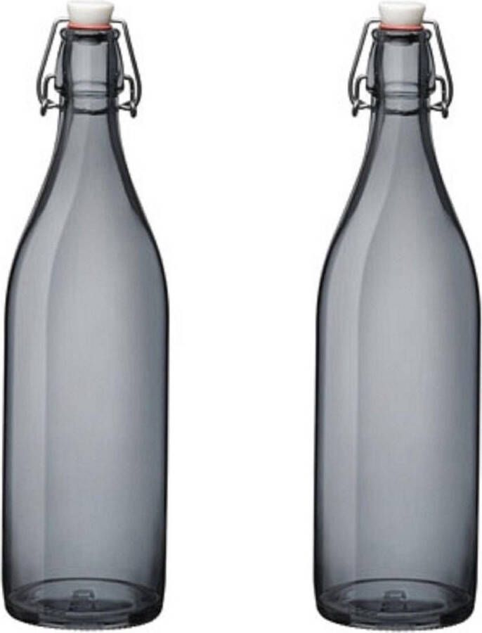 Merkloos Sans marque 3x stuks grijze giara fles met beugeldop Woondecoratie giara fles Grijze weckflessen Inhoud 1 liter