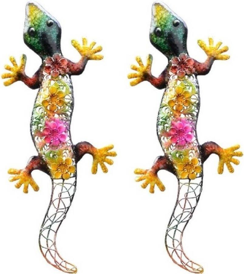 Decoris 3x stuks grote metalen salamander gekleurd 42 x 17 cm tuin decoratie Tuindecoratie salamanders Dierenbeelden hangdecoraties