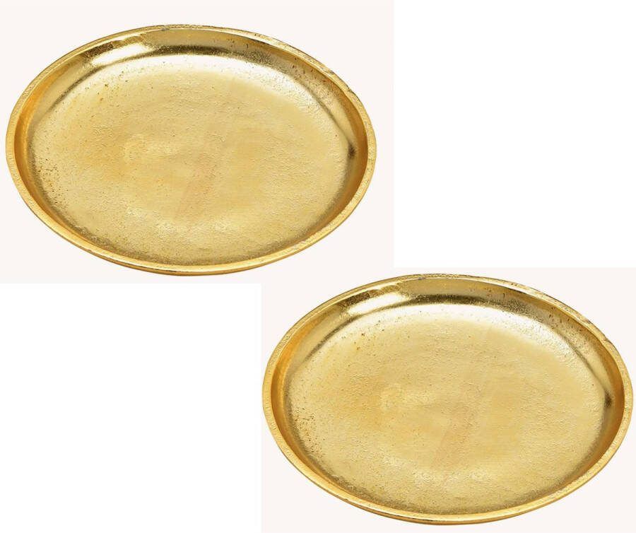 3x stuks ronde kaarsenborden kaarsenplateaus goud van metaal 20 x 2 cm