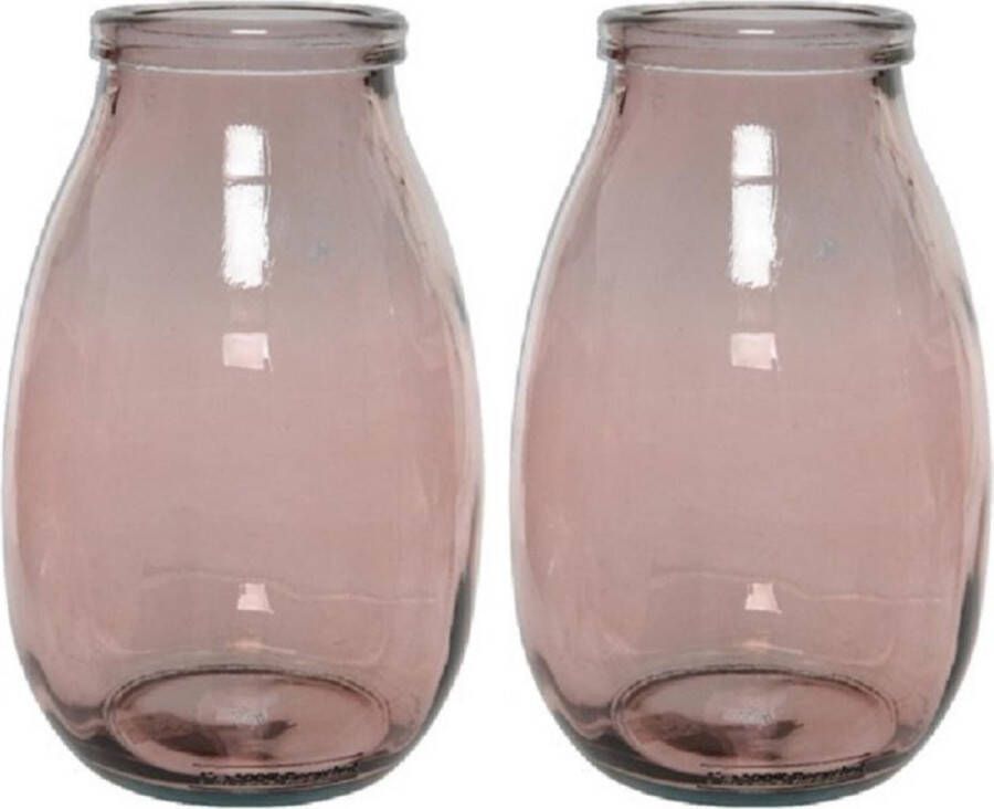 Merkloos Sans marque 3x stuks roze vazen bloemenvaas van gerecycled glas 18 x 28 cm Glazen vazen voor bloemen en boeketten