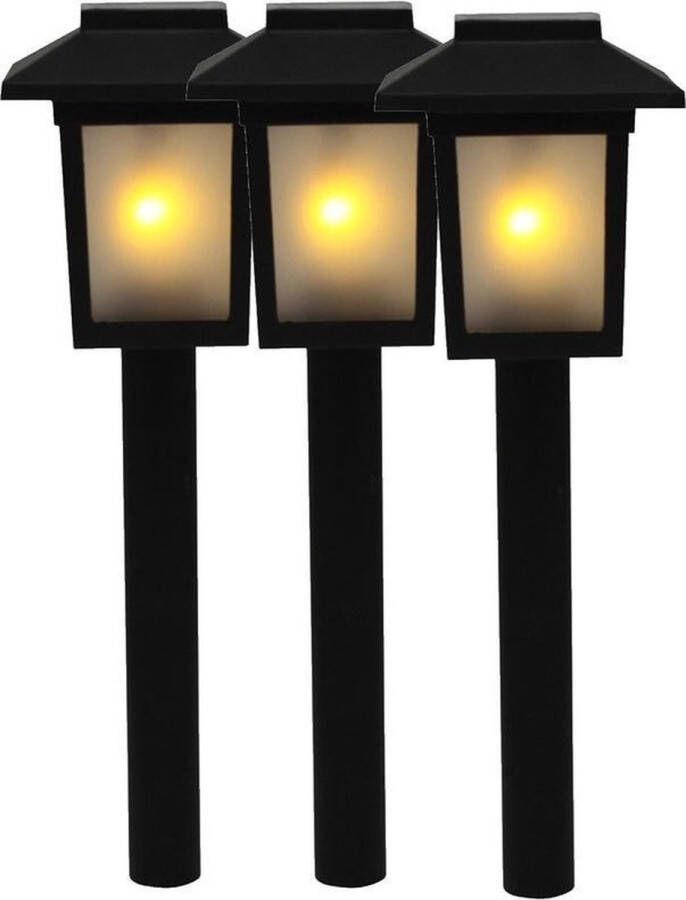 Merkloos Sans marque 3x Tuinlamp zonne-energie fakkel toorts met vlam effect 34 5 cm sfeervolle tuinverlichting prikker lantaarn