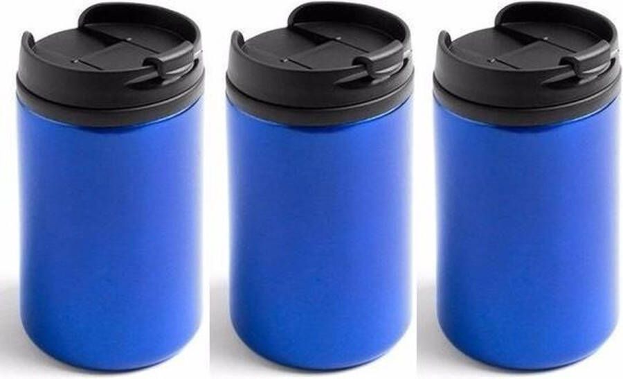 Merkloos Sans marque 3x Warmhoudbekers warm houd bekers metallic blauw 320 ml RVS Isoleerbekers thermosbekers voor onderweg