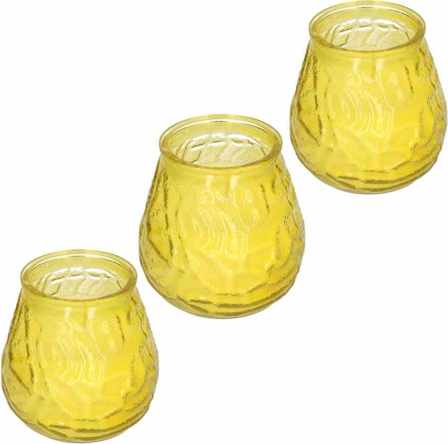 Merkloos Sans marque 3x Windlicht geurkaars citronella tegen muggen geel glas Geurkaarsen citrus geur Glazen lantaarn Anti muggen citronella