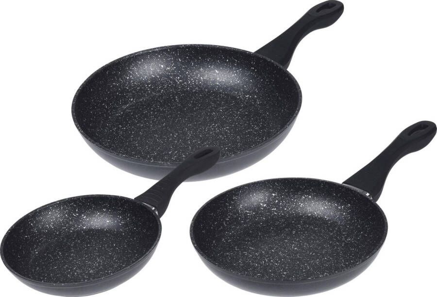 Merkloos Sans marque 3x Zwarte koekenpan met anti-aanbak laag 20 24 28 cm Keukenbenodigdheden Kookbenodigdheden Koken Vlees pannenkoeken braden bakken Pannen Aluminium koekenpannen