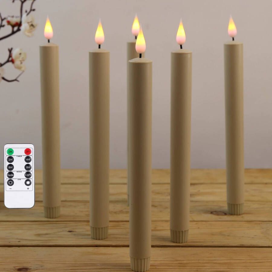 Merkloos Sans marque 4 stuks Plastic Kaarsen Met Afstandsbediening Beige Flikkerende Vlam Warm Licht Diner Kaars EXCLUSIEF AA Batterijen
